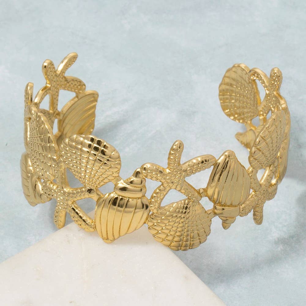 Gold Sea Life Cuff Bracelet