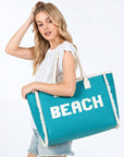 BEACH Shoulder Tote Bag: Teal
