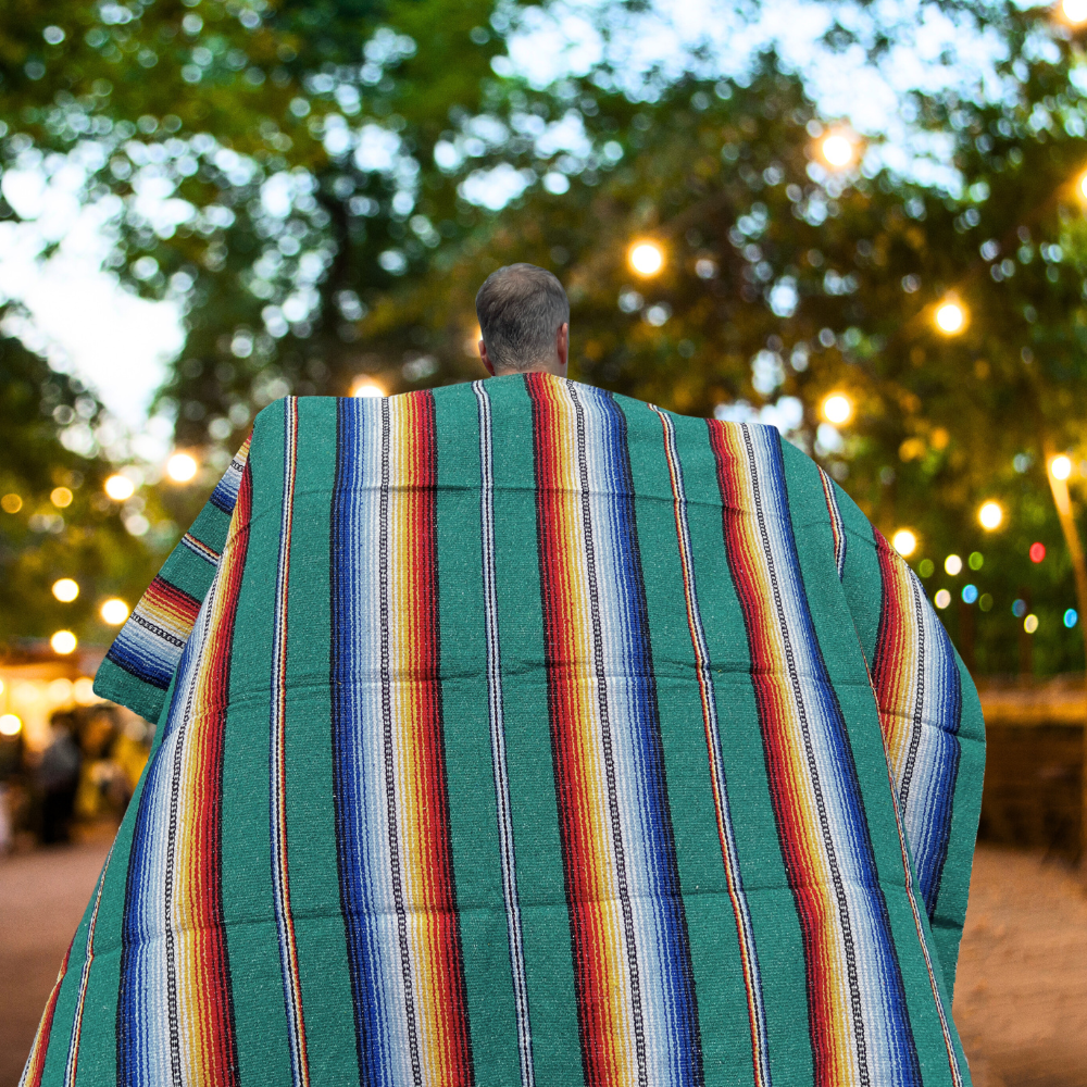 Authentic Mexican Blanket - Northern Lights - Teal Green