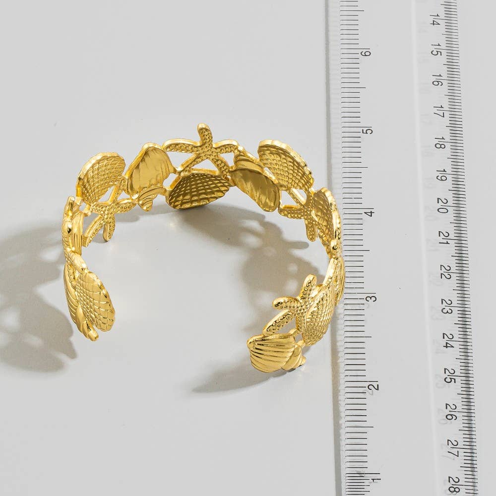 Gold Sea Life Cuff Bracelet