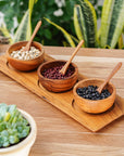 Teak Wood Condiment Dipping Bowl Set with Tray