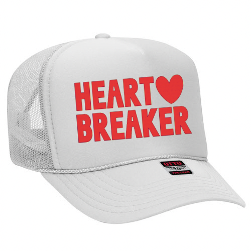 Heart Breaker Trucker hat: Tan / Red