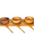 Teak Wood Condiment Dipping Bowl Set with Tray