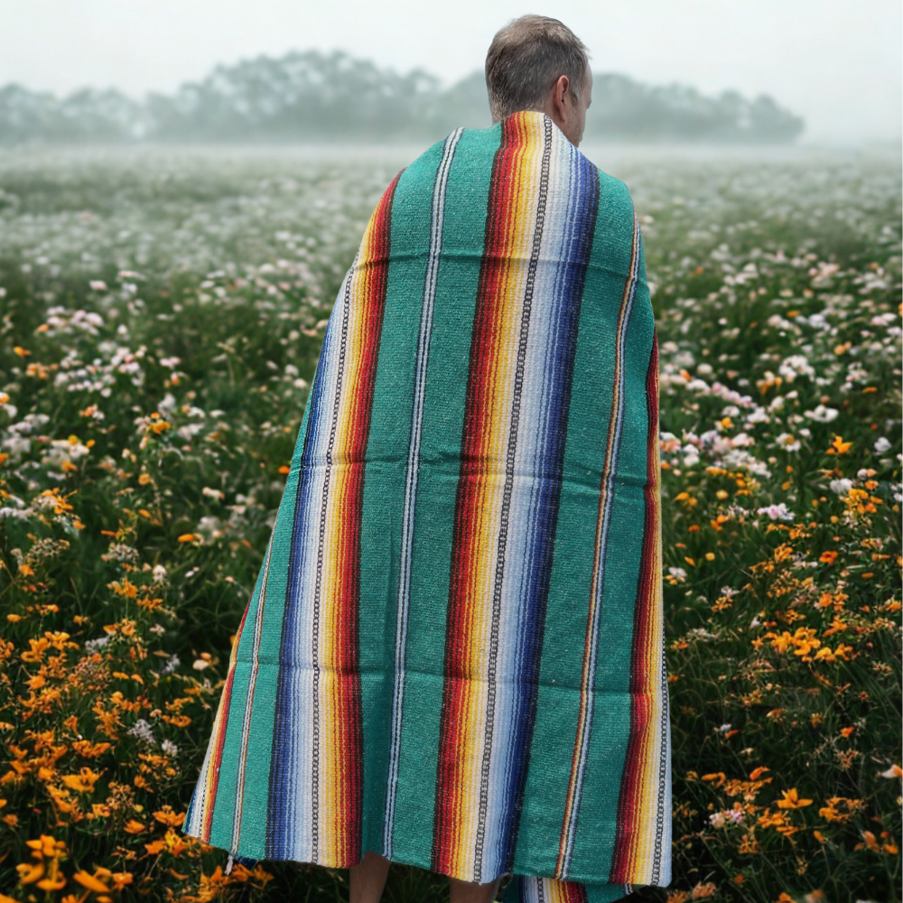 Authentic Mexican Blanket - Northern Lights - Teal Green