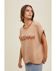 YEEHAW Hand Lettered Contrast Sweater : Tan