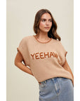 YEEHAW Hand Lettered Contrast Sweater : Tan