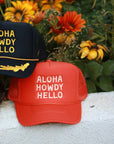 Aloha Howdy Hello Trucker hats: Beige