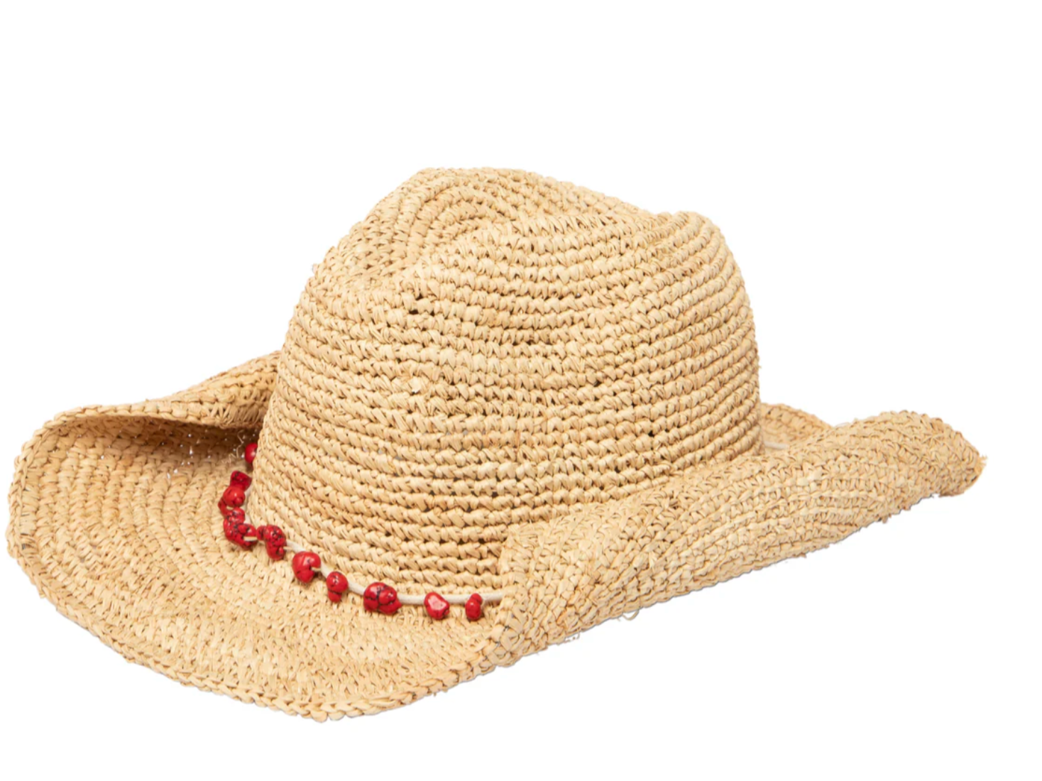 Women's Crocheted Raffia Cowboy Hat with Stone Trim