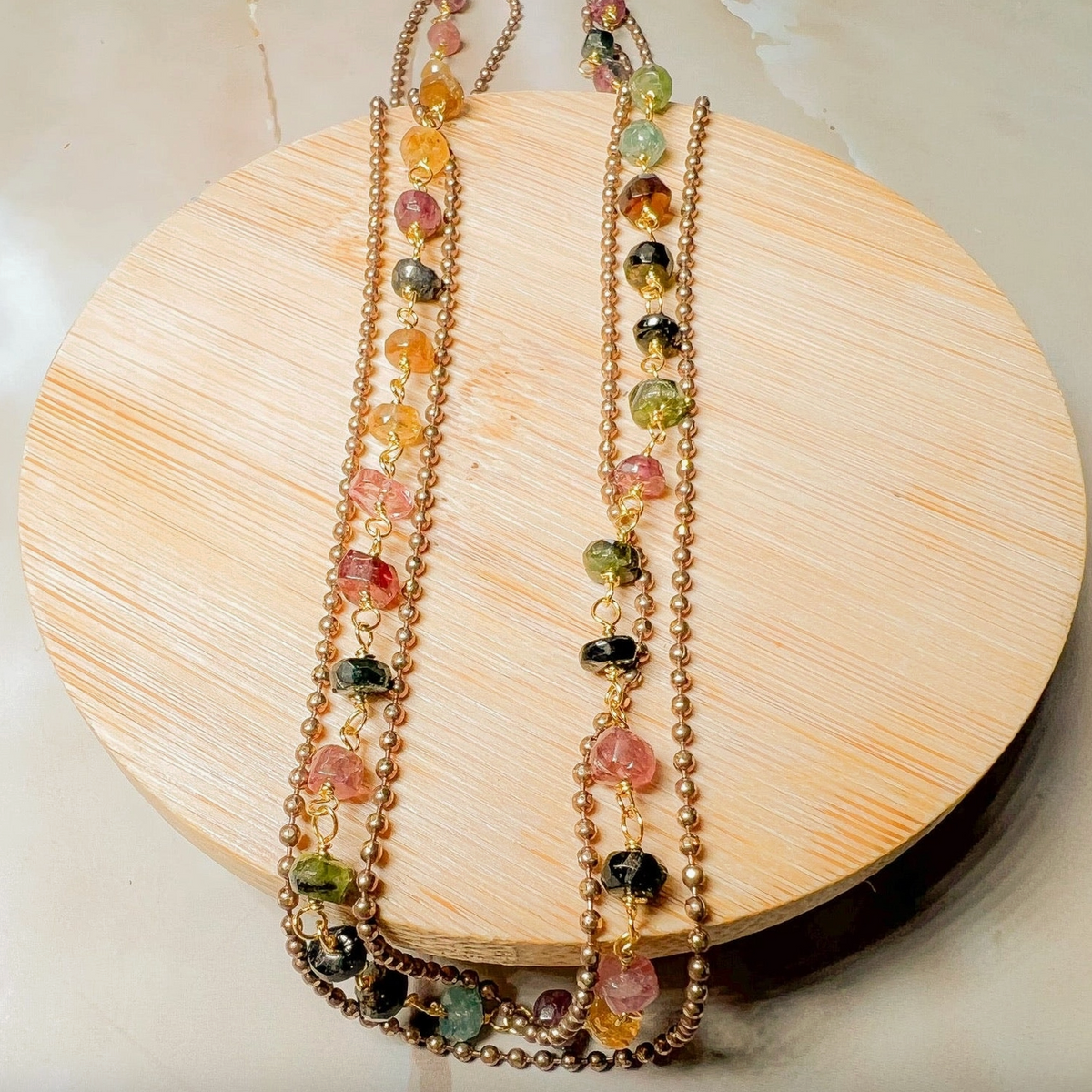 Tre Chain Necklace: Watermelon Tourmaline