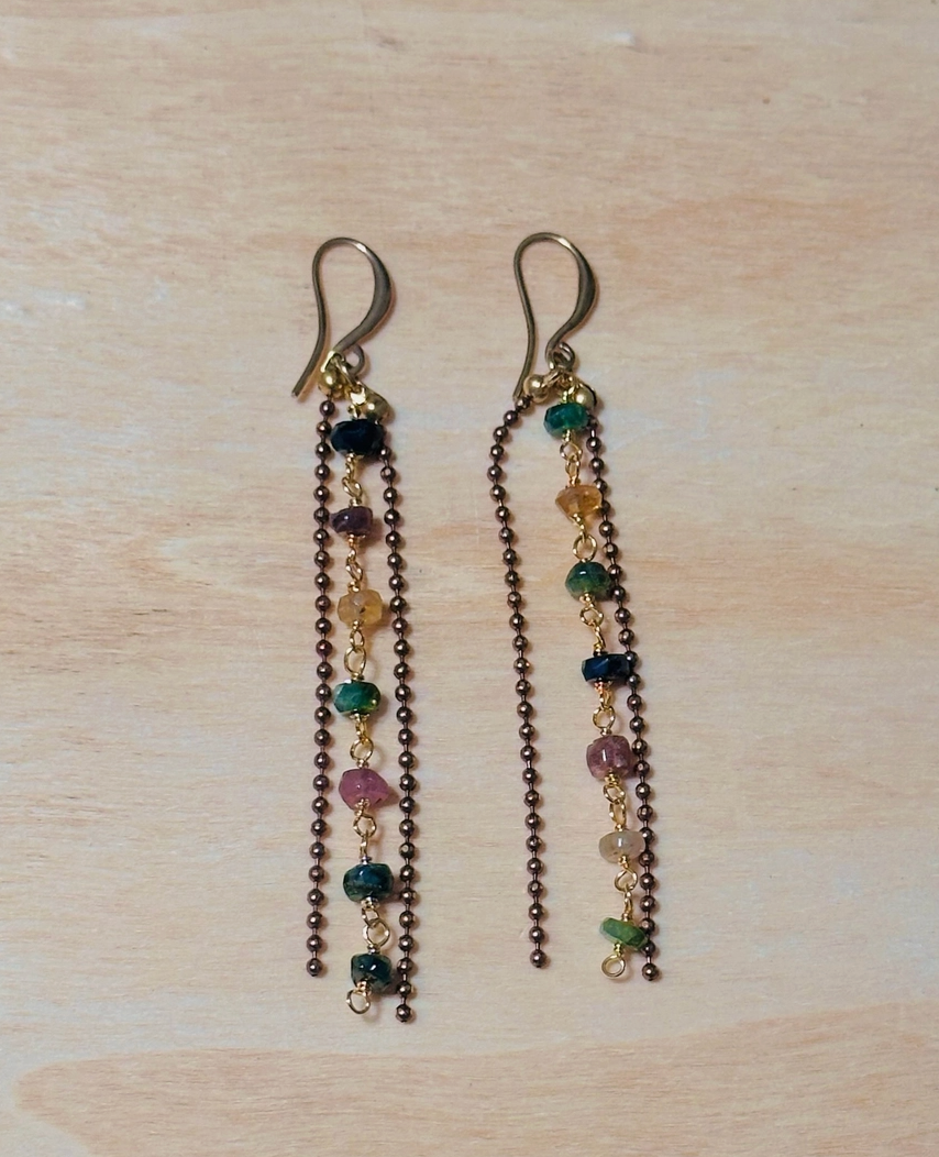 Tre Chain Earring: Watermelon Tourmaline