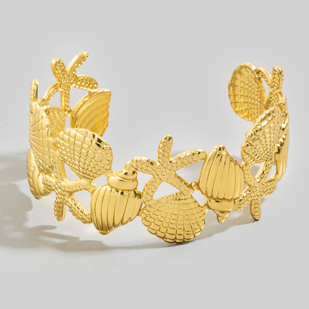 Gold Sea Life Cuff Bracelet