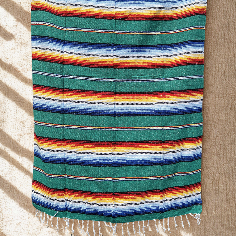 Authentic Mexican Blanket - Northern Lights - Teal Green