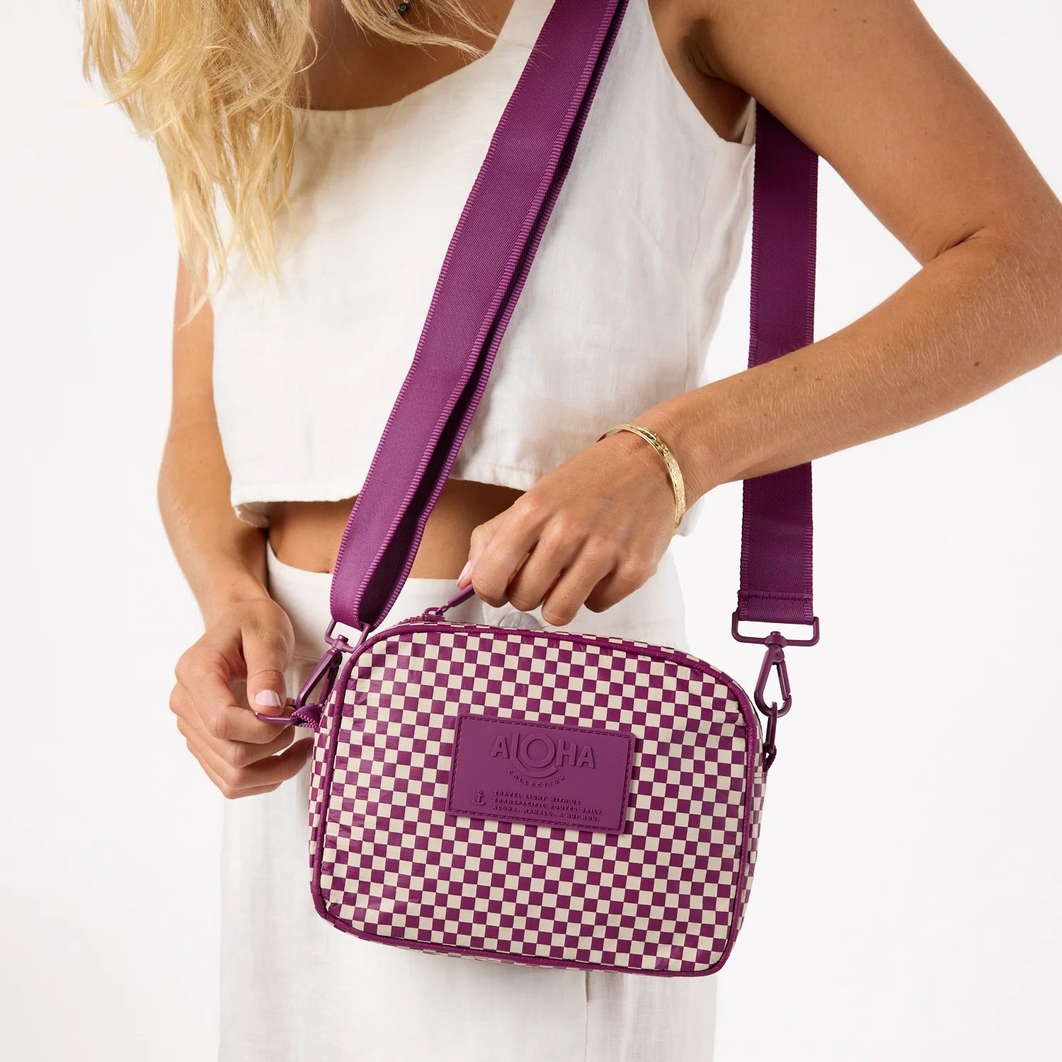 Tiny Check Le Tour in Sandstone/Plum