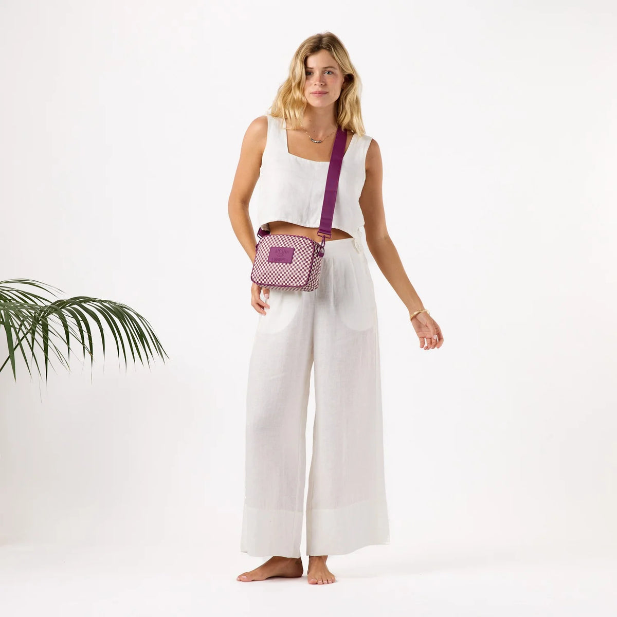 Tiny Check Le Tour in Sandstone/Plum