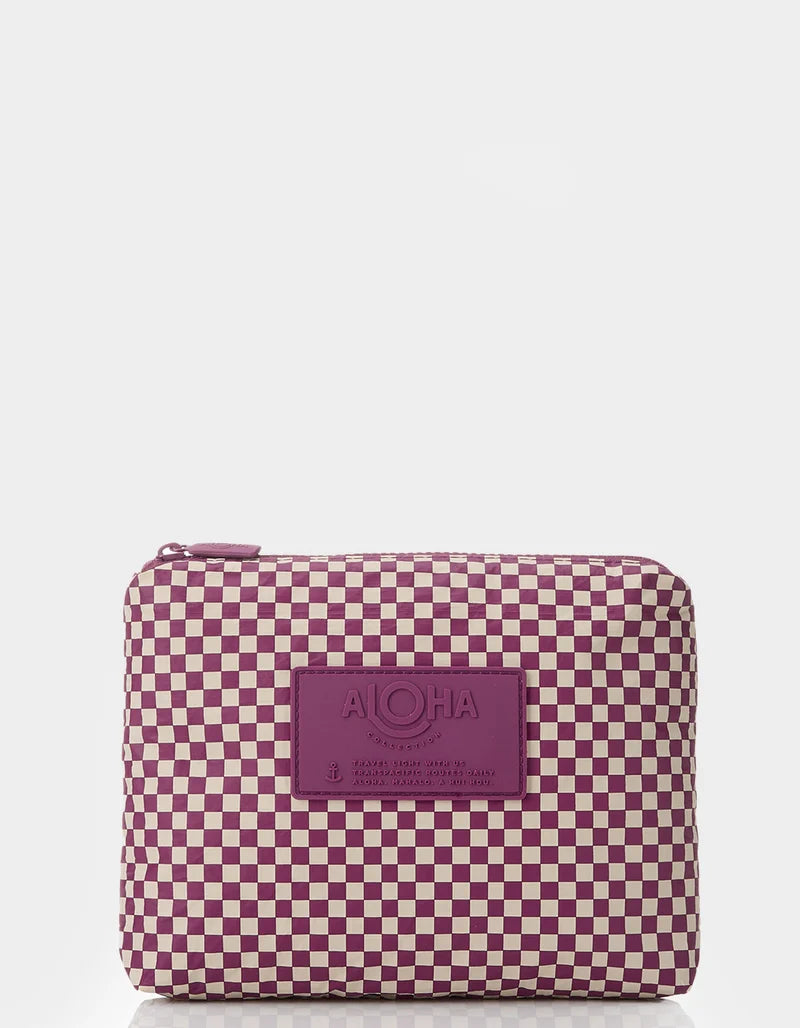 Tiny Check Small Pouch in Sandstone/Plum
